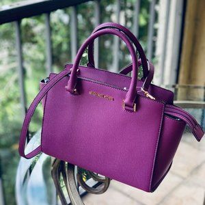 NWT MICHAEL Michael Kors "Selma" Crossbody Satchel in Pomegranate (purple)
